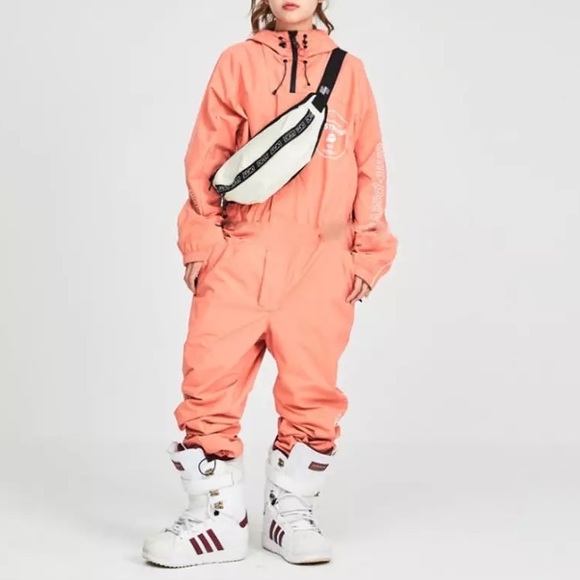 nwt DESTROYER in CORAL snowsuit snowboard ski suit + bib suspenders gaiters hood - Picture 7 of 15